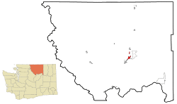 Location of Omak in Okanogan County, Washington