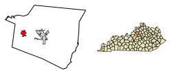 Location of Simpsonville in Shelby County, Kentucky.