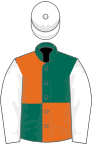 Dark green and orange (quartered), white sleeves and cap