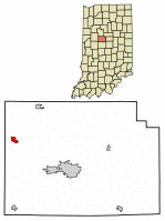 Location of Mulberry in Clinton County, Indiana.