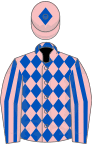 Pink, royal blue diamonds, striped sleeves and diamond on cap