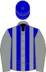 Grey, royal blue stripes on body, royal blue cap