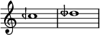  { \override Score.TimeSignature #'stencil = ##f \relative c'' { \clef treble \key c \major \time 4/4 ceh1 deseh } }