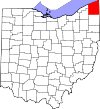 State map highlighting Ashtabula County