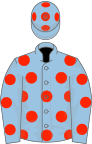 Light blue, scarlet spots