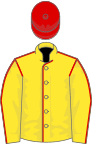 Yellow, red seams, red cap