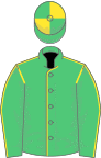 Emerald green, yellow seams, quartered cap