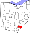 State map highlighting Meigs County