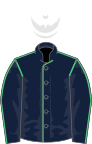 Dark blue, emerald green seams, white cap