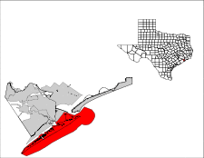 Location in the south-central United States in Galveston County in the American State of Texas on the northwestern coast of the Gulf of Mexico
