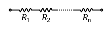 This is a diagram of several resistors, connected end to end, with the same amount of current through each.