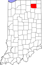 Map of Indiana highlighting Noble County