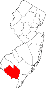 Map of New Jersey highlighting Cumberland County