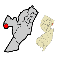 Location of Harrison within Hudson County and the state of New Jersey