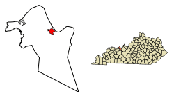 Location of Hawesville in Hancock County, Kentucky.
