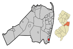 Map of Sea Girt in Monmouth County. Inset: Location of Monmouth County highlighted in the State of New Jersey.