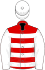White, red hoops, white sleeves and cap