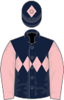 Dark blue, pink triple diamond, pink sleeves, dark blue cap, pink diamond