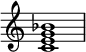  { \override Score.TimeSignature #'stencil = ##f \relative c' { \clef treble \time 4/4 <c e g bes>1 } } 