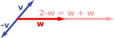 Scalar multiplication: the multiples −v and 2w are shown.