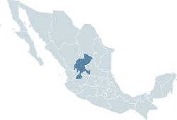 Zacatecas' location within Mexico