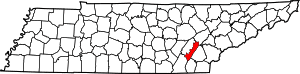 Map of Tennessee highlighting Meigs County