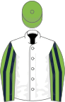 Light Green, Dark Blue striped sleeves, White cap