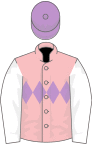 Pink, mauve triple diamond, white sleeves, mauve cap