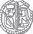 Bracteate, 1157, comemorating wedding of king Valdemar (the Great) & queen Sophia (of Minsk) of Denmark.jpg