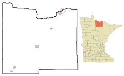 Location of the city of Ranier within Koochiching County, Minnesota