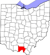 State map highlighting Scioto County
