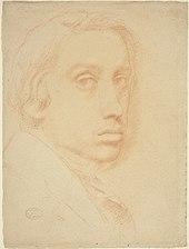 Self-portrait of the artist Edgar Degas, in red chalk on paper, from about 1855, in the collection of the National Gallery of Art in Washington, DC.