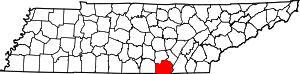 Map of Tennessee highlighting Marion County