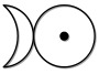 A left-pointing crescent, tangent on its right to a circle containing at its center a solid circular dot