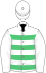 White, emerald green hoops, white sleeves and cap