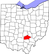 State map highlighting Hocking County