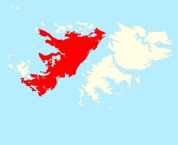 Location of West Falkland (red) in the Falkland Islands (red & white)
