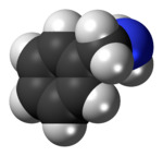 Space-filling model of the benzylamine molecule
