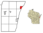 Location of Algoma in Kewaunee County, Wisconsin.
