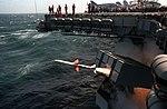 RIM-7 Sea Sparrow launch from USS Midway (CV-41), circa in 1982 (6483141).jpg