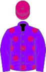 Violet, cerise spots, violet sleeves, cerise cap