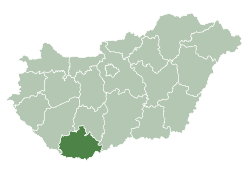 Location of Baranya county in Hungary