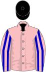 Pink, blue striped sleeves, black cap