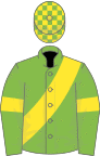 LIGHT GREEN, yellow sash and armlet, check cap