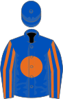 Royal blue, orange disc, striped sleeves, Royal Blue cap