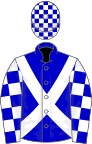 Blue, white cross-belts, checked sleeves and cap