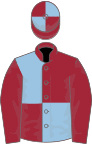 Maroon and light blue (quartered), maroon sleeves