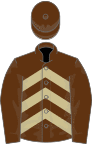 Brown, beige chevrons, brown sleeves and cap