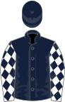Dark blue, white sleeves, dark blue diamonds and cap
