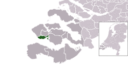 Highlighted position of Vlissingen in a municipal map of Zeeland